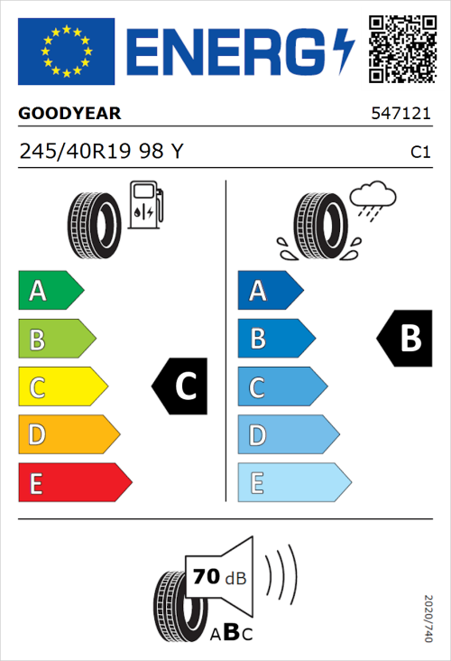 Tyre Label for Goodyear Eagle F1 Asymmetric 3 245/40R19 98Y