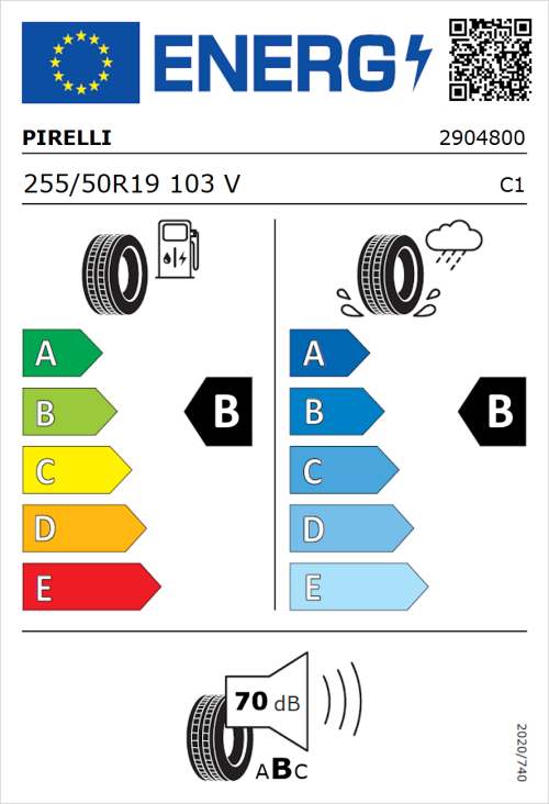 Tyre Label for Pirelli Scorpion Verde 255/50R19 103V