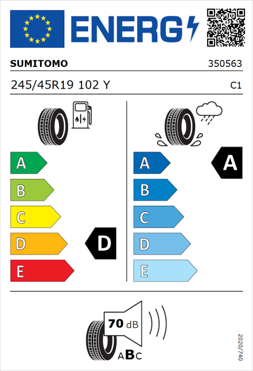 Tyre Label for Sumitomo HTR Z5 245/45R19 102Y