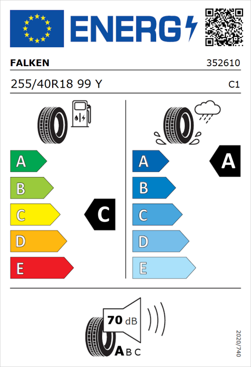 Tyre Label for Falken Azenis FK520 255/40R18 99Y