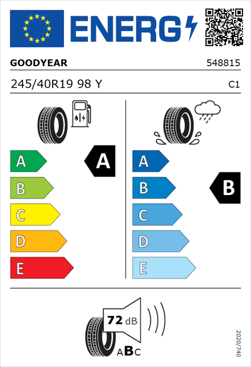 Tyre Label for Goodyear Eagle F1 Asymmetric 3 245/40R19 98Y