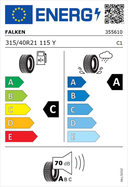 Tyre Label for Falken Azenis FK520 315/40R21 115Y