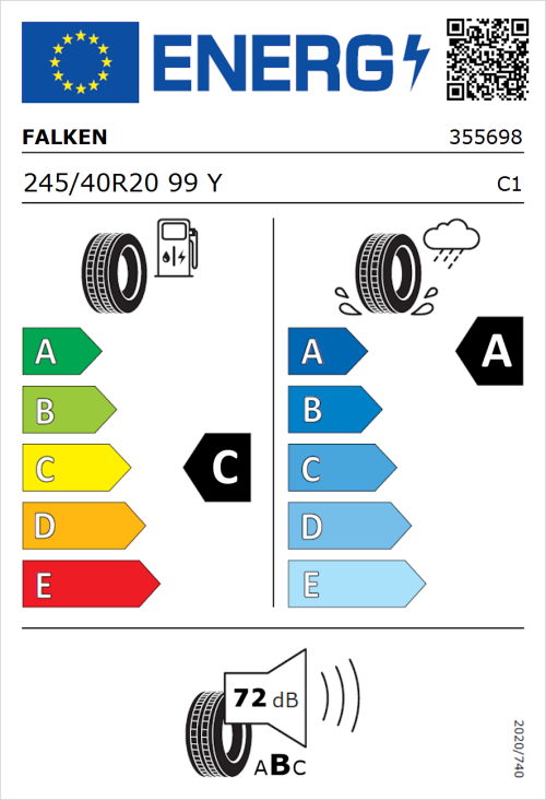 Tyre Label for Falken Azenis RS820 245/40R20 99Y