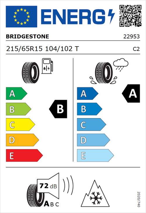 Tyre Label for Bridgestone Duravis All Season Evo Enliten 215/65R15 104/102T