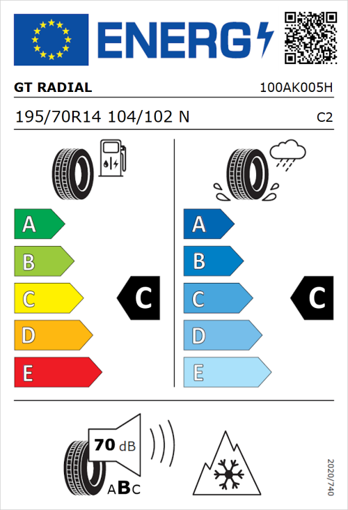Tyre Label for GT Radial KARGOMAX ST-6000 195/70R14 104/102N